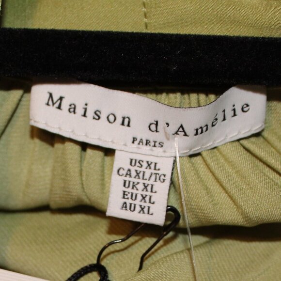Maison d'Amelie, Blouse, XL, Chartreuse Green, Long Sleeve, Neck Tie, Polyester - Picture 3 of 5